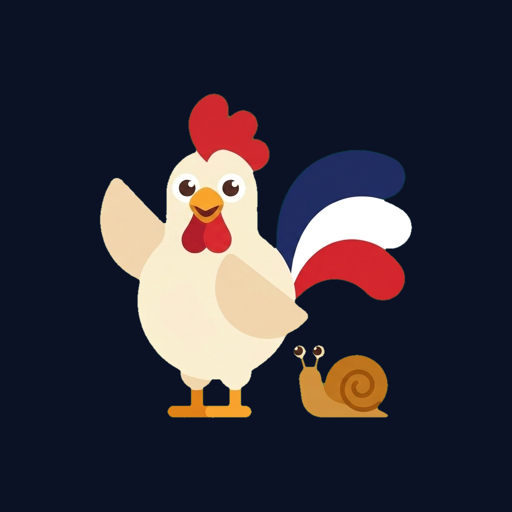 The Papote mascot, a Gallic rooster with a tricolour tail, waving next to its snail sidekick
